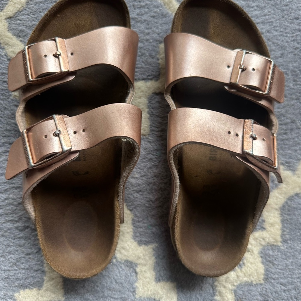 Birkenstock RosenGold Metallic Sandals with Buckle Straps Arizona Style